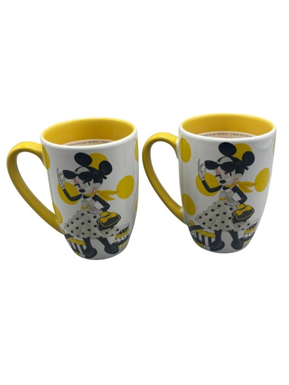set 2 Disney Store Minnie Mouse signature Diva yellow coffee cups mugs READ NEW